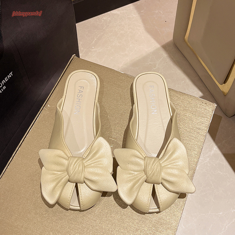 Casual Cool Dragging Fish Mouth Shoes Butterfly French Baotou Half Slippers Women's Summer Outerwear 2025 New Versatile Flat Bottom Lazy ddmypand