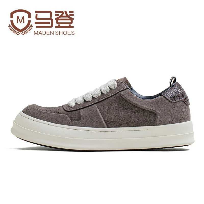 Maden retro platform sports shoes mens spring low top short and chubby sole lace upper casual sliding and height increasing board shoes Y250315