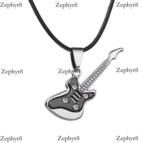 2025 New model Fashion 316L Stainless Steel Guitar for Men Punk Sier Instrument Pendant Leather Chain Necklace Trendy Rock Jewelry