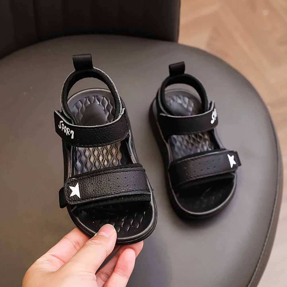 PU Leather Boys Sandals 2025 Trend Fashion Beach Shoes Childrens Ergonomic Soft Bottom Little Boys SandalsT250315