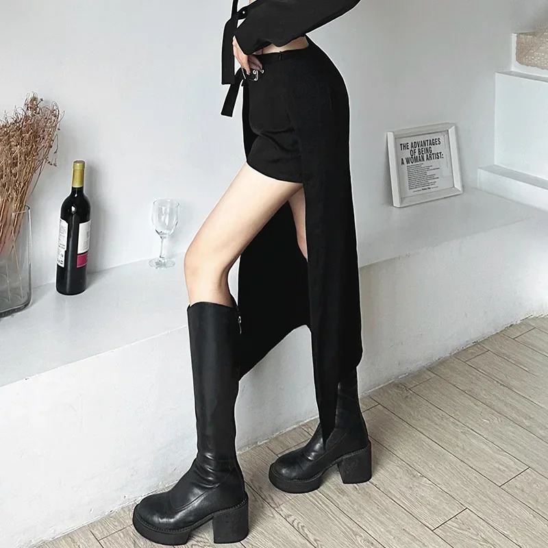 Goth Dark Techwear Gothic Patchwork Sexy Mini Skirts Women Grunge Irregular Hem High Waist Cargo Skirt Hip Hop Black Summer 250310