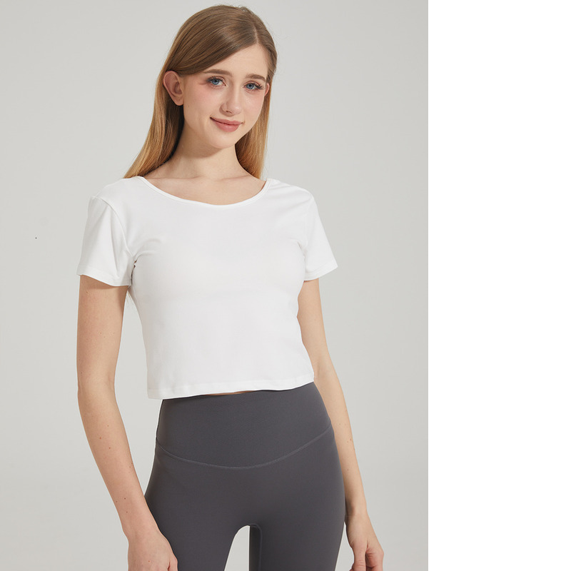 Summer New Round Neck Short Sleeved T-Shirt With High Elasticity, Comfortable Casual Sports, Slim Fit Slimming, Beautiful Back And Fitness