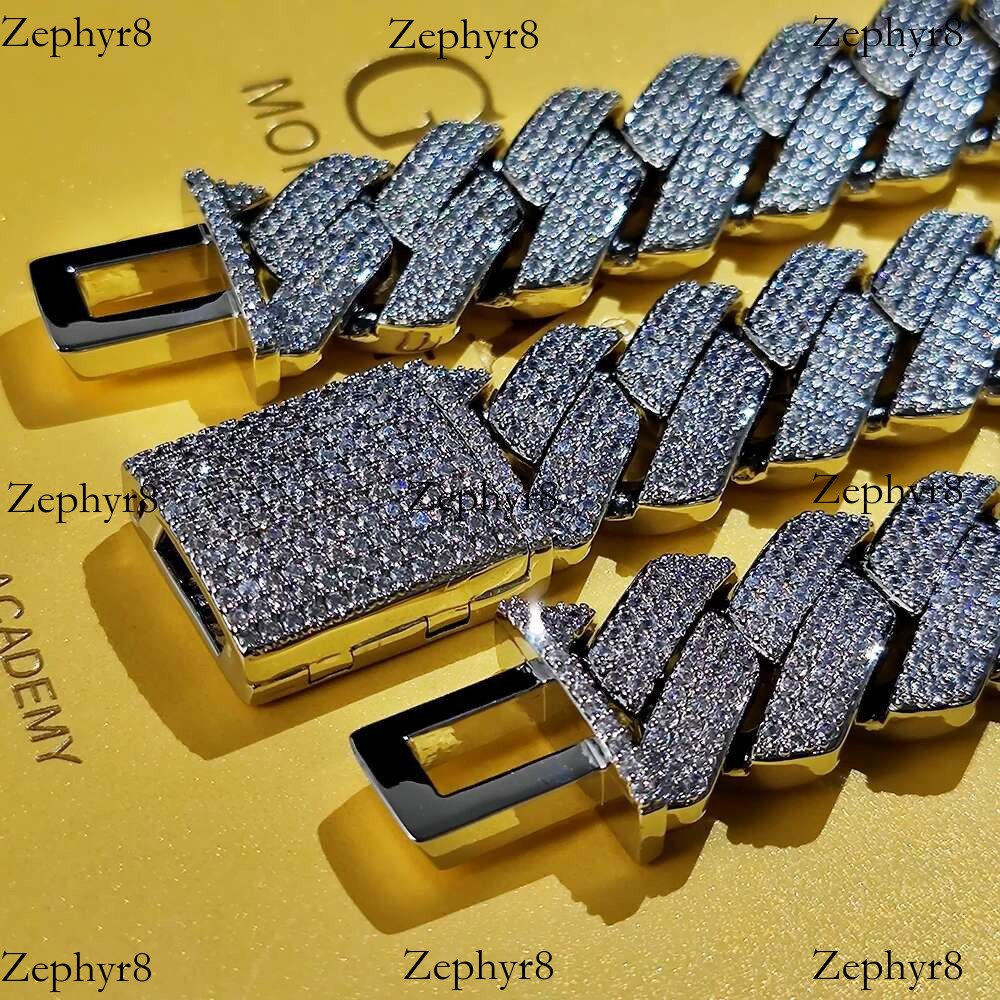2025 New model High Quality Hip Hop Dia D VVS Necklace Jewelry 20mm Three Row Moissanite Sterg Sier Cuban k Chain