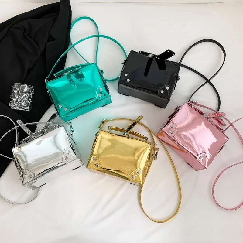 2025 New Metal High Gloss Mirror Motorcycle Style Handheld Makeup Box Designer Fashionable Multi functional Women's Single Shoulder Crossbody Bag