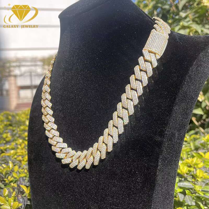 Hip Hop Jewelry Large Size 18mm Necklace VVS Moissanite With Certificate White Gold Plated Cuban k Chain for Rapper