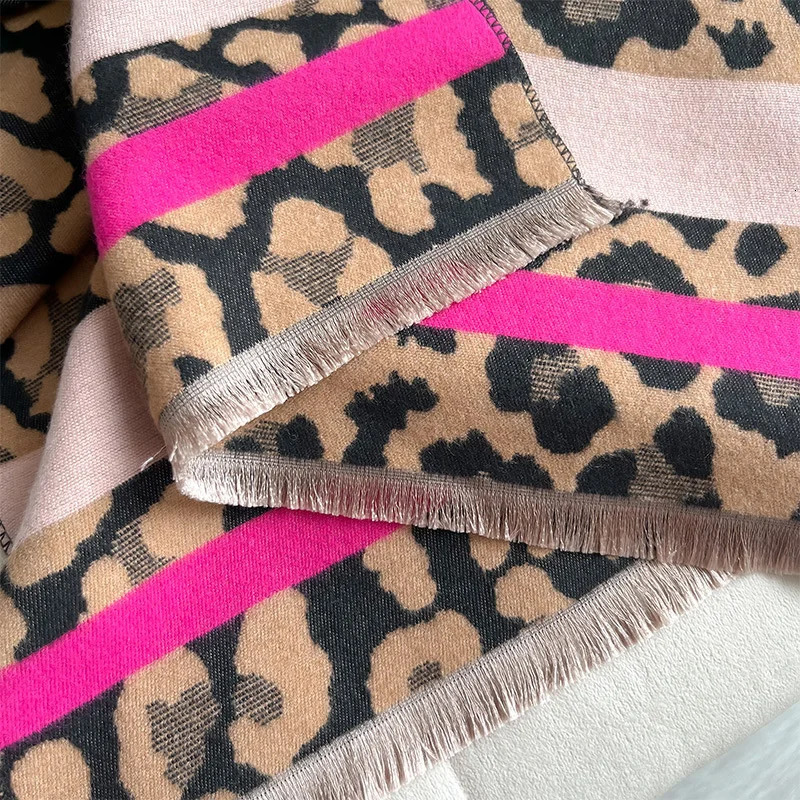 leopard print winter cashmere scarf for womens warm Pashmina shawl bag womens thick blanket soft Bufanda Foulard 250314