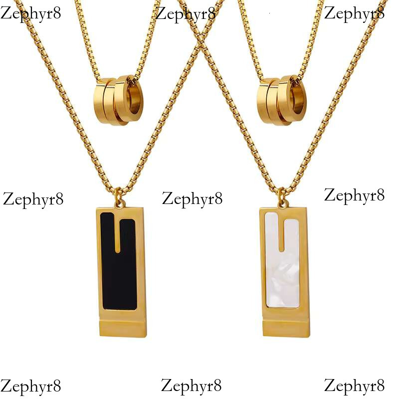 2025 model New Fashion Punk Design 316L Stainless Steel Ring Square Pendant Double Layer Chain Necklace Women P1380