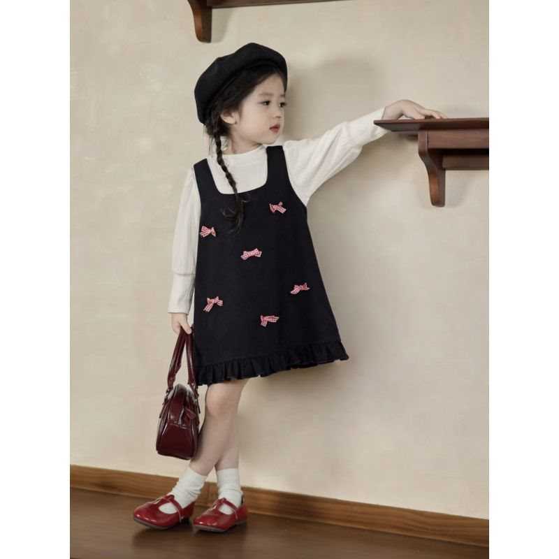 Girl's Dresses Girls' dress 2025 autumn Korean version children's fashion temperament girls' bow vest skirt sweet princess skirt