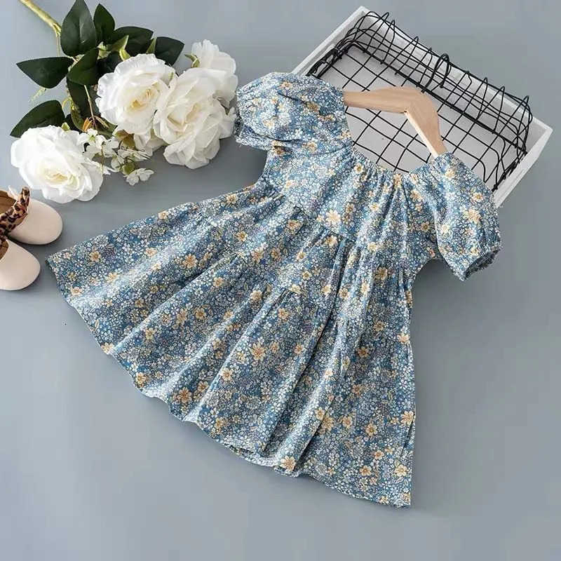 Girl's Dresses Girls' 2023 Summer Dress, Baby Short Sleeve Refreshing Dress, Children's Sweet Floral Dress, Lace up Dress