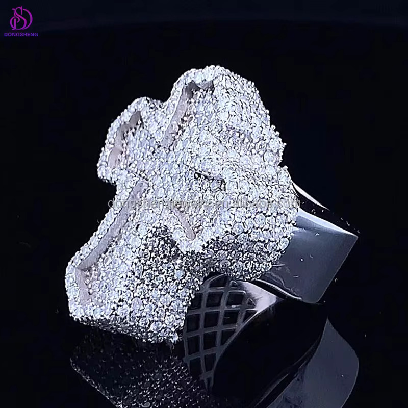 Dongsheng Jewelry Fashion Hip Hop Cross Ring for Men and Women Universal Ice Out Moissanite Diamond Custom Ring