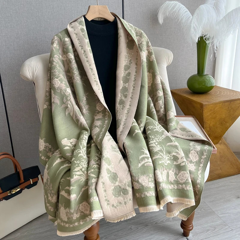 Fashion Warm Poncho Cashmere Winter Women Scarf Floral Print Shawl Wraps Female Thick Pashmina Blanket Travel Scarf 250314