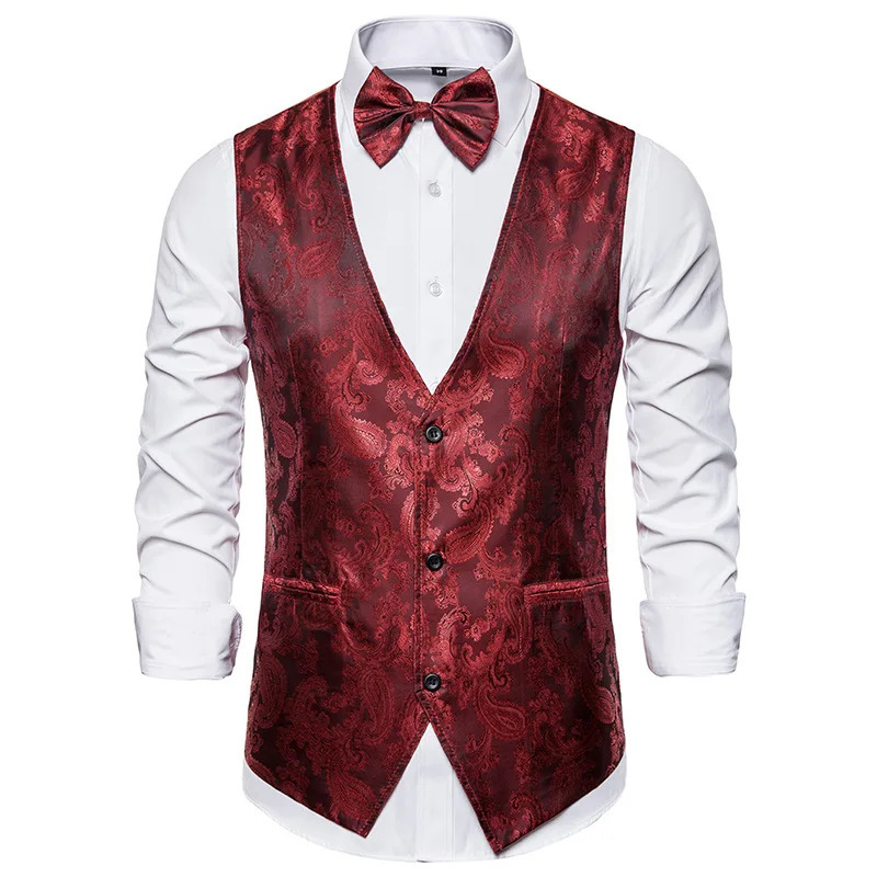 Men Jacquard Suit Vests Thin Tops Fashion Male Dance Party Dress Waistcoat 250310