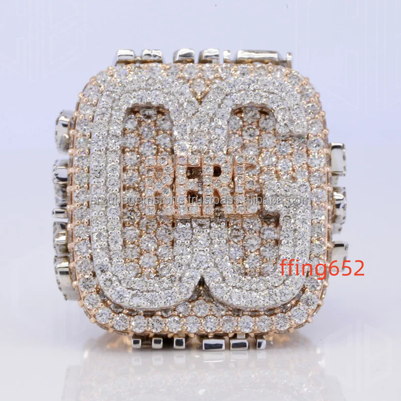Custom Letters Iced Out Moissanite Ring for Men10k Solid Gold Initial CZ Diamond Hip Hop Ring for Him Big Symbol Rappers Ring