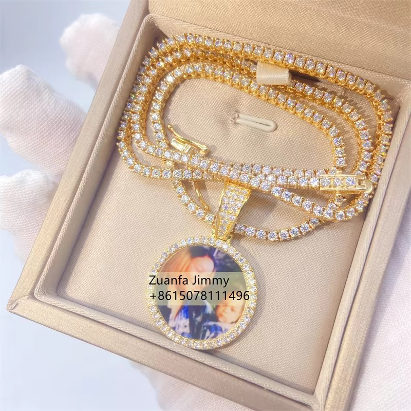 25MM 40MM 55MM Pass Diamond Tester Iced Out Jewelry 925 Sterling Silver VVS1 Moissanite Picture Memory Pendant Necklace