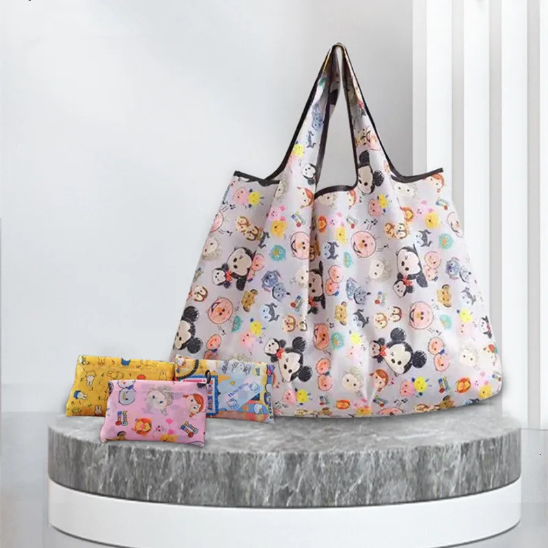 Printing Large Reusable Grocery Shopping Bag Ladies Tote 50lb Fashion Pocket Shoulder Bag Foldable Eco Bag Washable Travel 250311