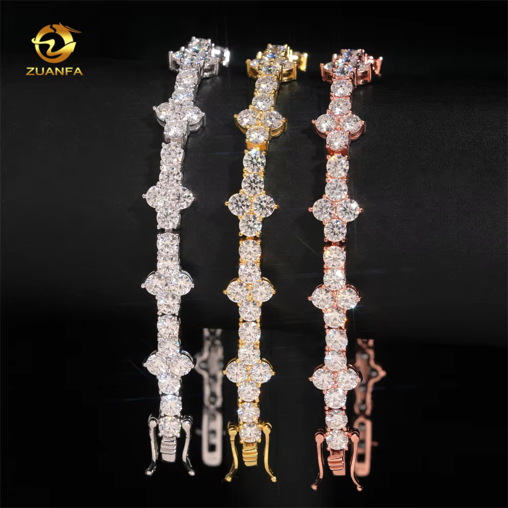 3mm 4mm Mini Cross Hip Hop Jewelry Moissanite Tennis Chain Bracelet 925 Silver Iced Out Tennis Chain Necklace for Men and Women