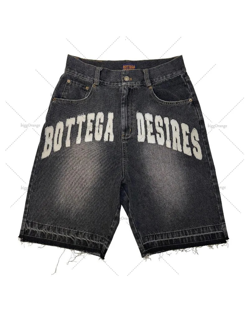 American Street Embroidery High Waist Washed Denim Shorts Harajuku Retro Trendy Oversized Jeans Men Y2k Goth Punk Shorts 250314