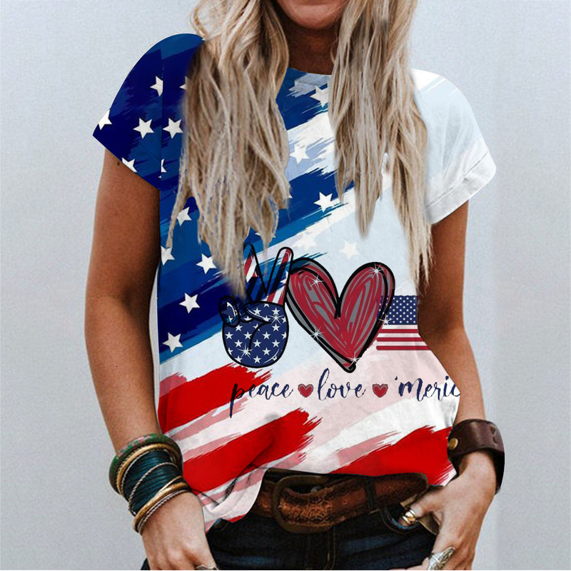 Summer New Women's US Independence Day 3D Digital Printed Round Neck Short Sleeve T-Shirt For Women