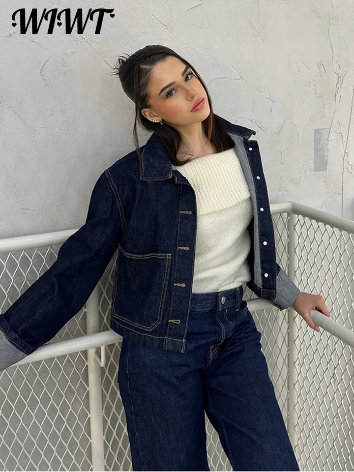 Street Denim Jacket Skirts Set Women Casual Lapel Single Breasted Long Sleeve Jackets Aline Mini Skirt Lady Outfits 250312