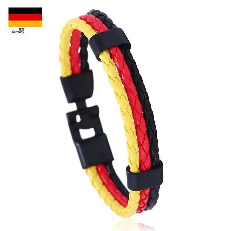Flag Color ES Spain Multi layer Leather Bracelet Mens Bracelet Fashion Black Handle Mens Jewelry Pulseira MasculinaXJ250315