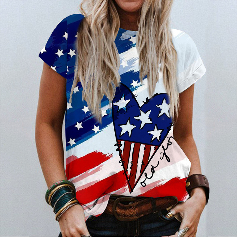 Summer New Women's US Independence Day 3D Digital Printed Round Neck Short Sleeve T-Shirt For Women