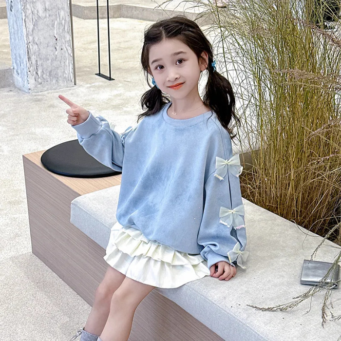 Ddmyshoesvip Girls Autumn Bow Hoodie New Mid Size Children S Stylish And Sweet Korean Casual Top