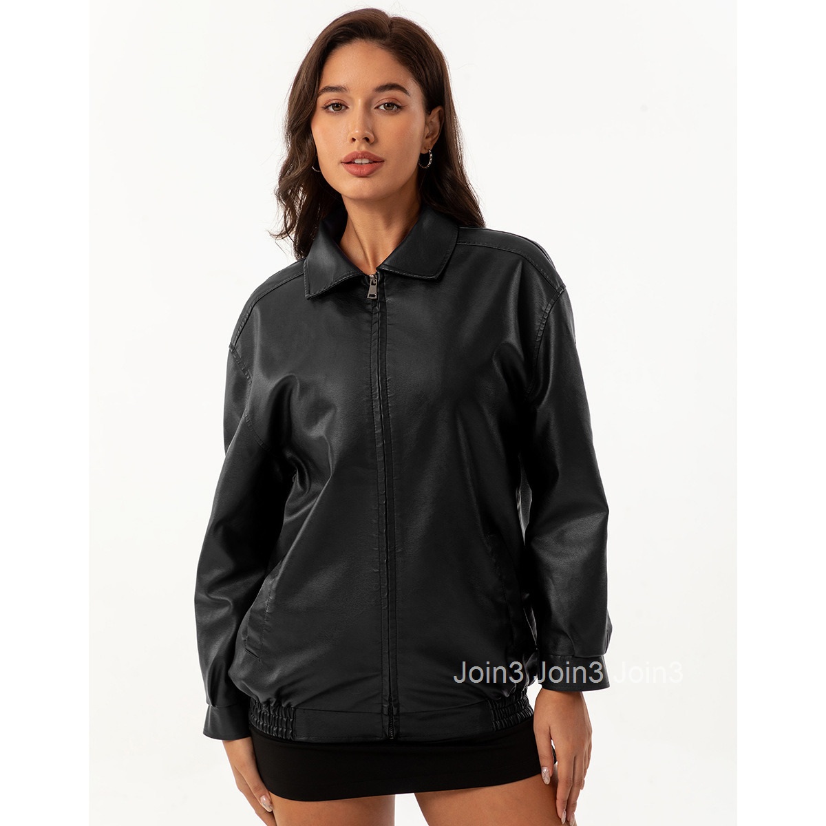 Fashion Loose Fitting Leather Clothes for Women Oversize Womens Jackets Long Sleeved Polo Collar Spring and Autumn Coat