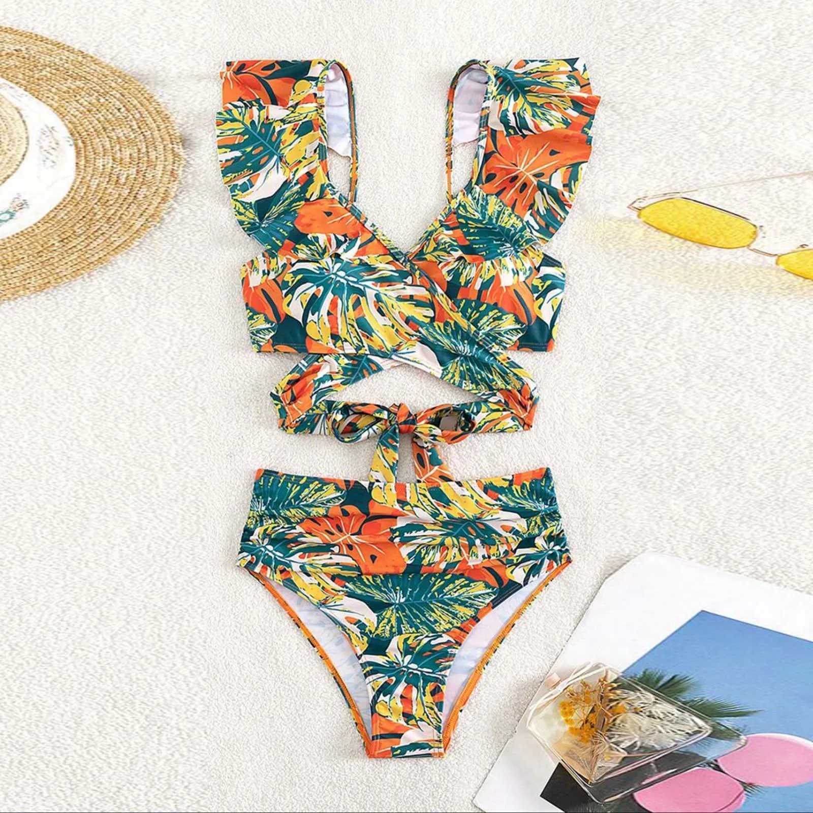 2024 New Womens Printed Summer Push Up Swimsuit High Waist Bikini Set Swimsuit Beach Wear Fa Holiday SwimsuitXJ250315