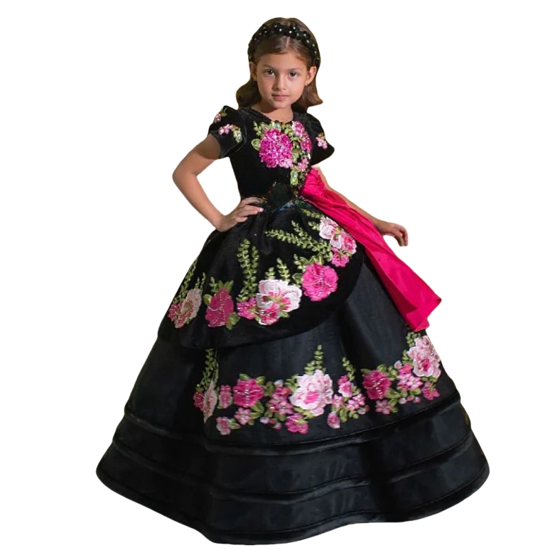 Floral Lace Appliques Little Girls Pageant Dresses Jewel Neck Short Sleeves Prom Birthday Dress Floor Length A-Line Kids Formal Wear Toddler Quinceane