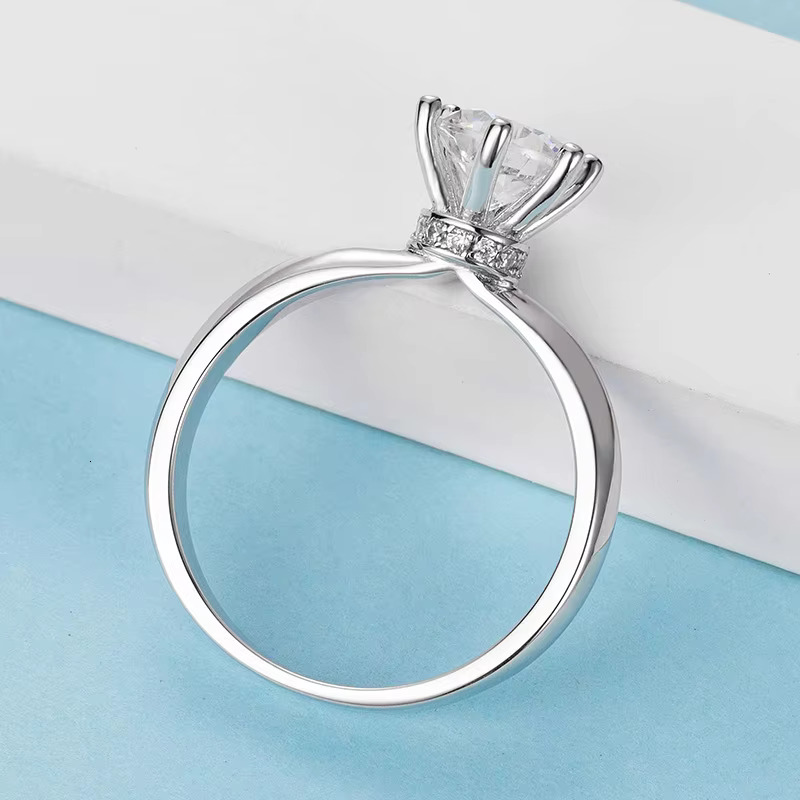 AISMI High-Grade 1 Karat Moissanite Ring S925 Sterling Silver Wedding Proposal Six-Claw One Piece Dropshipping