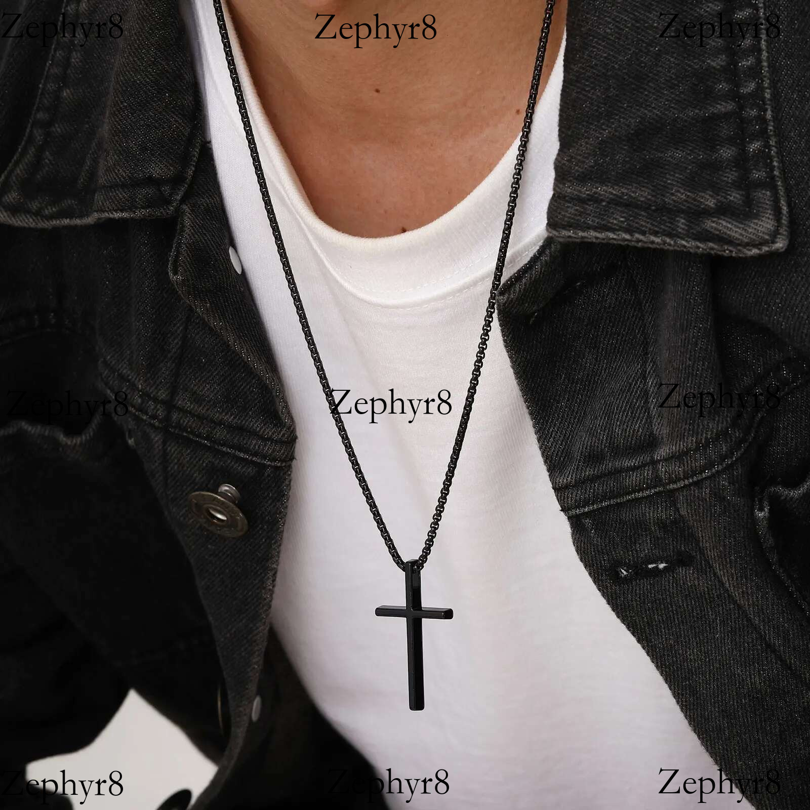 Vnox Necklace for Men Women, Sier Color Plain Cross Pendant Collar with Stainless Steel Box Chain