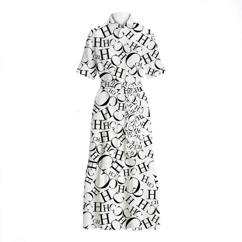 Summer Women Commuter Versatile High End Female Elegant Dress Letter Thin Band Design Office Ladies Classic Dresses