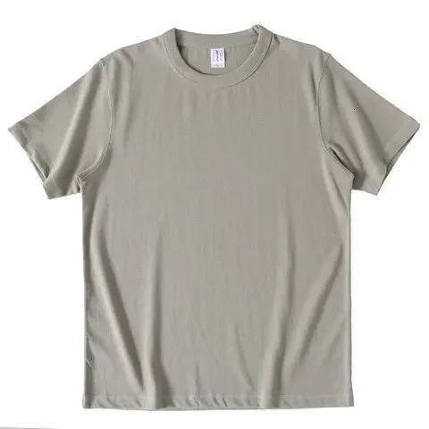 Summer Japanese Cotton T-shirt Mens brushed round neck thick cotton short sleeved khaki T-shirt 250314