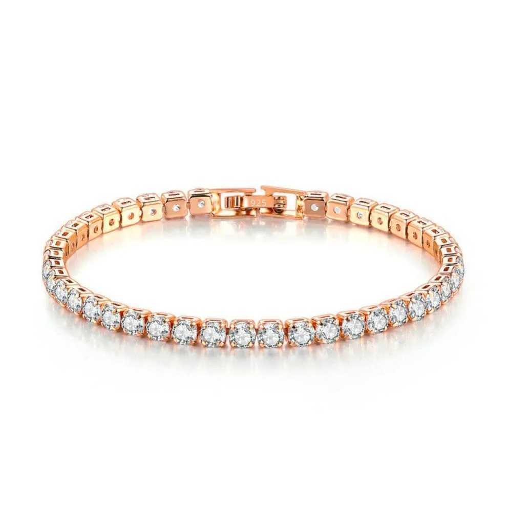 New Exquisite Tennis Bracelet 925 Pure Silver Hip Hop Trend Gold 4MM Womens and Mens Bracelets Crystal Jewelry GiftXJ250315