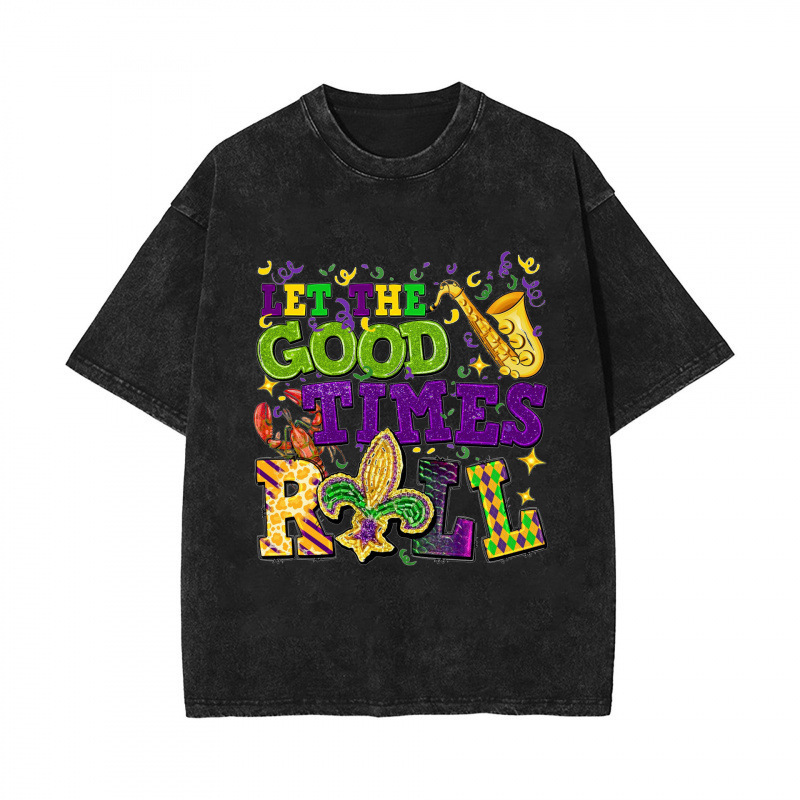 New Mardi Gras Carnival Water Saving Laundry Old Short Sleeved T-Shirt American High Street Top