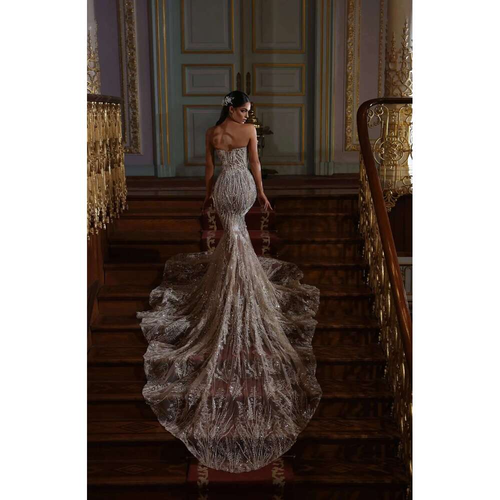 2025 Mermaid Dress For Wedding Appliques Crystal Sequins Lace Bridal Dresses Large Size Color Custom Size