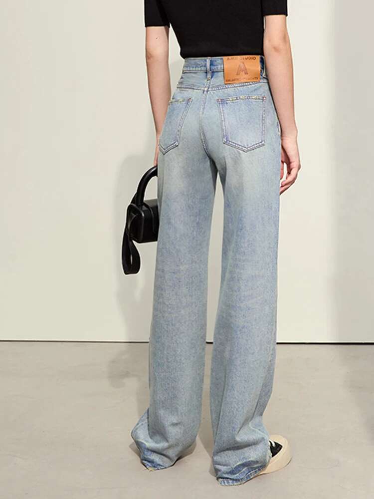 Amii Minimalism Jeans For Women 2024 Spring New Washed Straight Pants Denim Blue Office Lady Retro Trousers Female 12441246