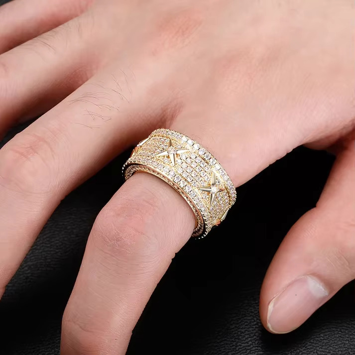 Fashion Hip Hop Jewelry Original Luxury 925 Sterling Silver Iced Out VVS Moissanite Diamond Ring for Men Women Party Wear