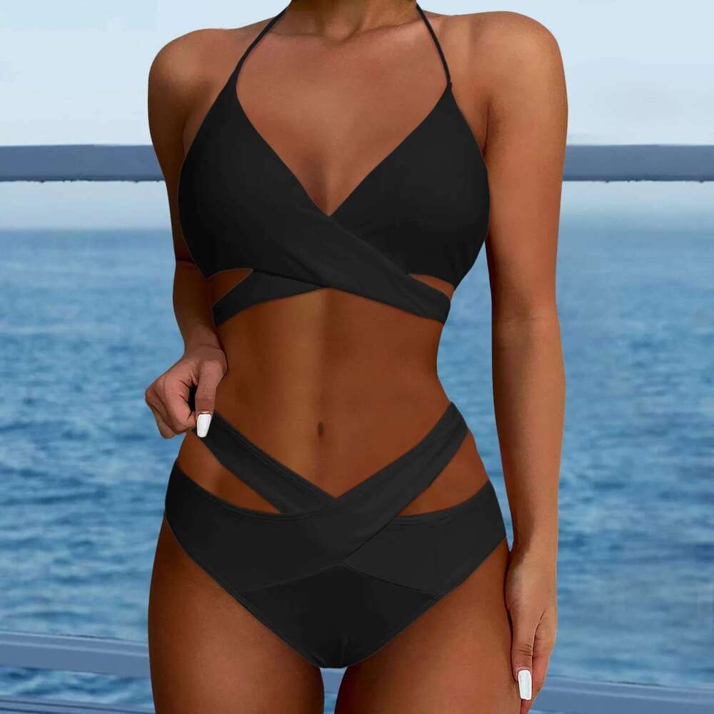 Two-piece swimsuit for women, sexy, friendliness, bare back, padded, push-up, solid, bare back, bandage