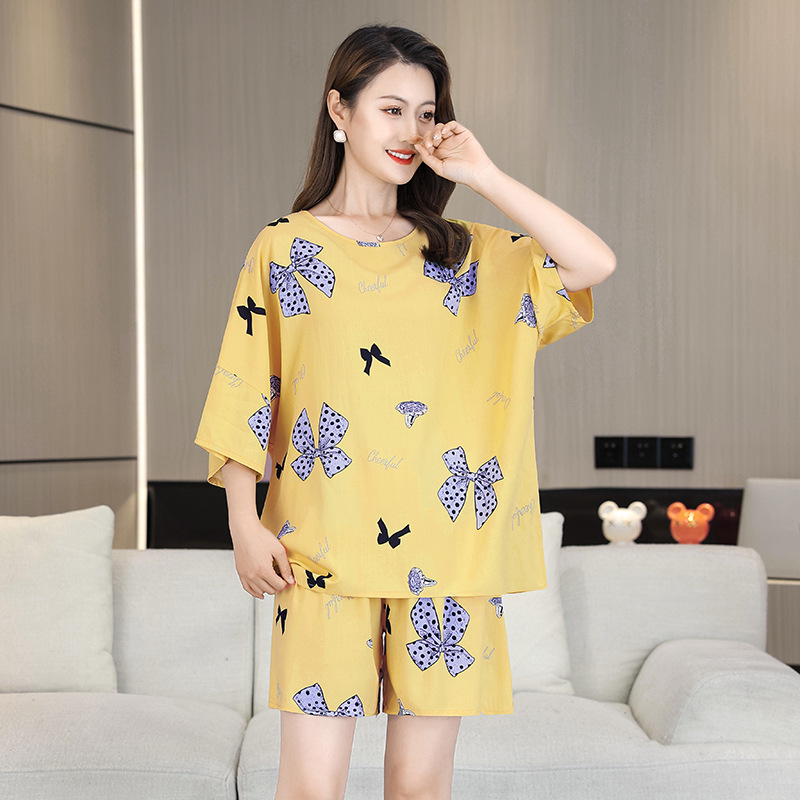 X174-Summer sweet Japanese nightdress ladies cotton gauze energetic girl skirt three-quarter sleeve round neck lazy home clothes nightdress