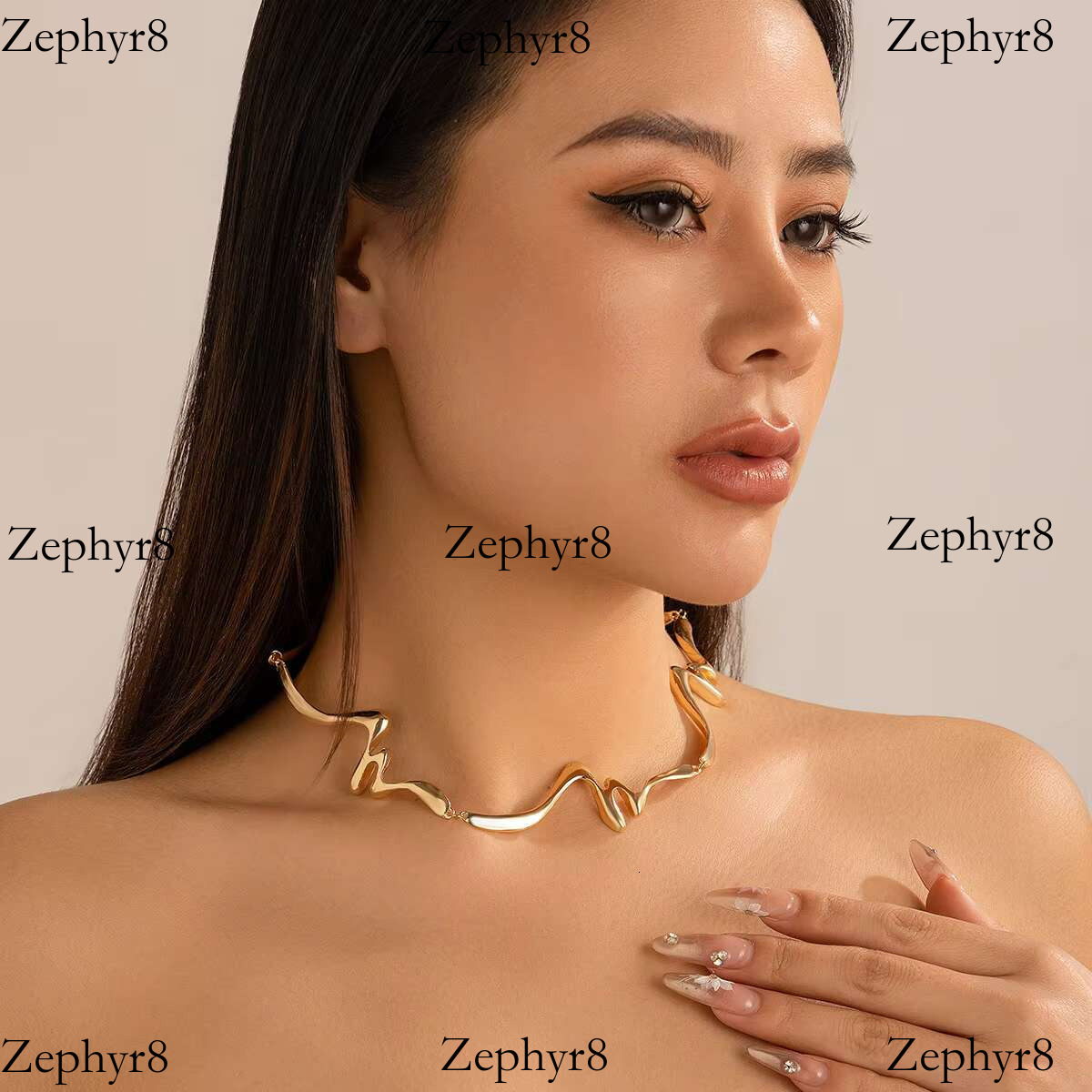 2025 New model Fanhua Fashion Jewelry Women's Metal Stripe Spiral Open Personalized Punk Snake Bone Necklace