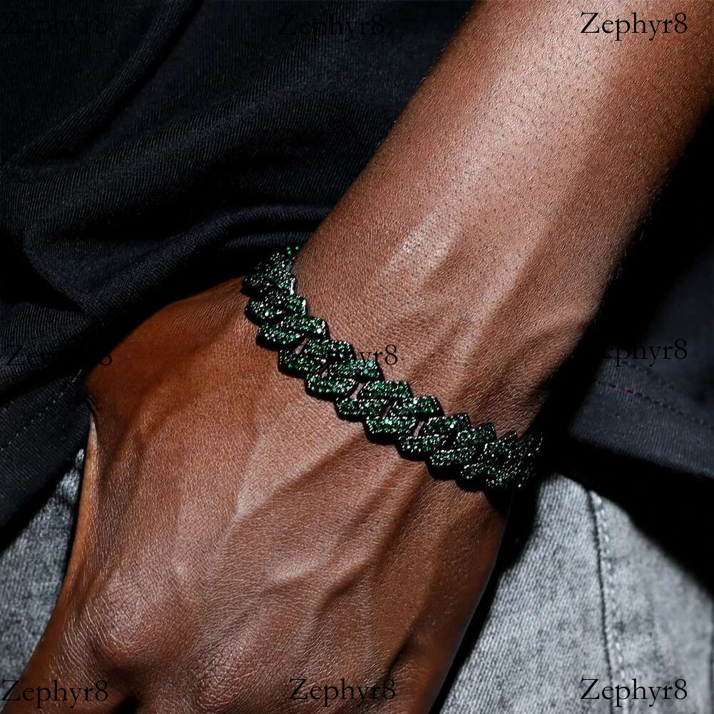 Punk Hip Hop Green Rhies Paved k for Men Iced Out Chain 14mm Miami Rhombus Cuban Necklace Jewelry