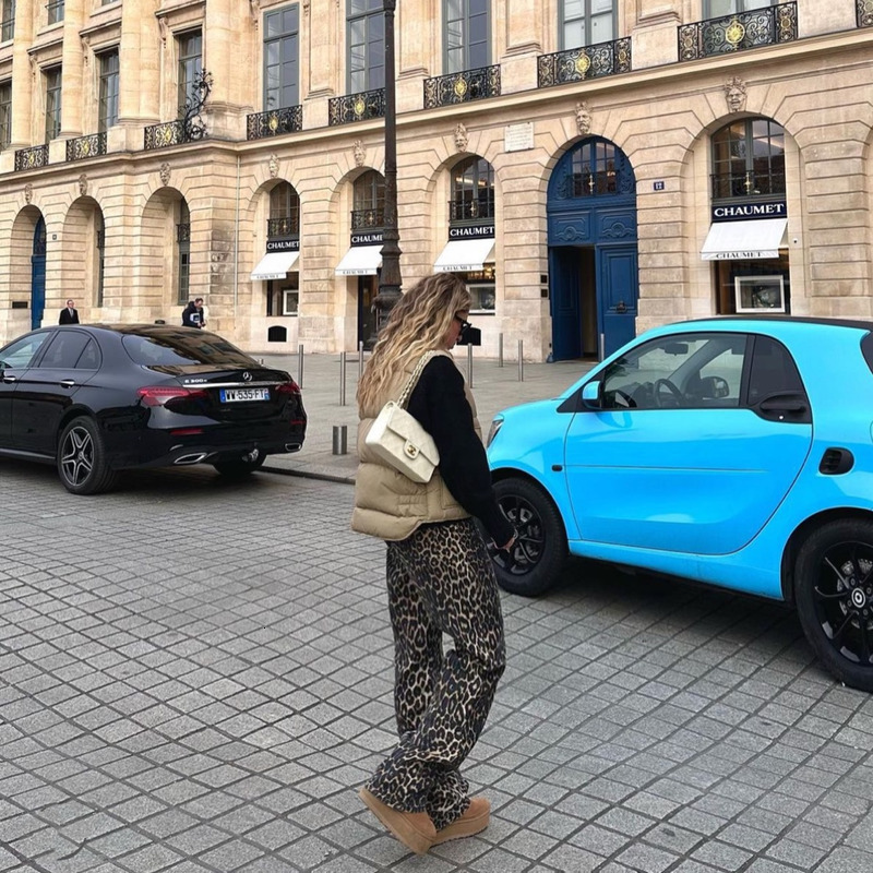 Trendy Straight Leg Leopard Print Casual Pants 2024 New Ins American Design Jeans