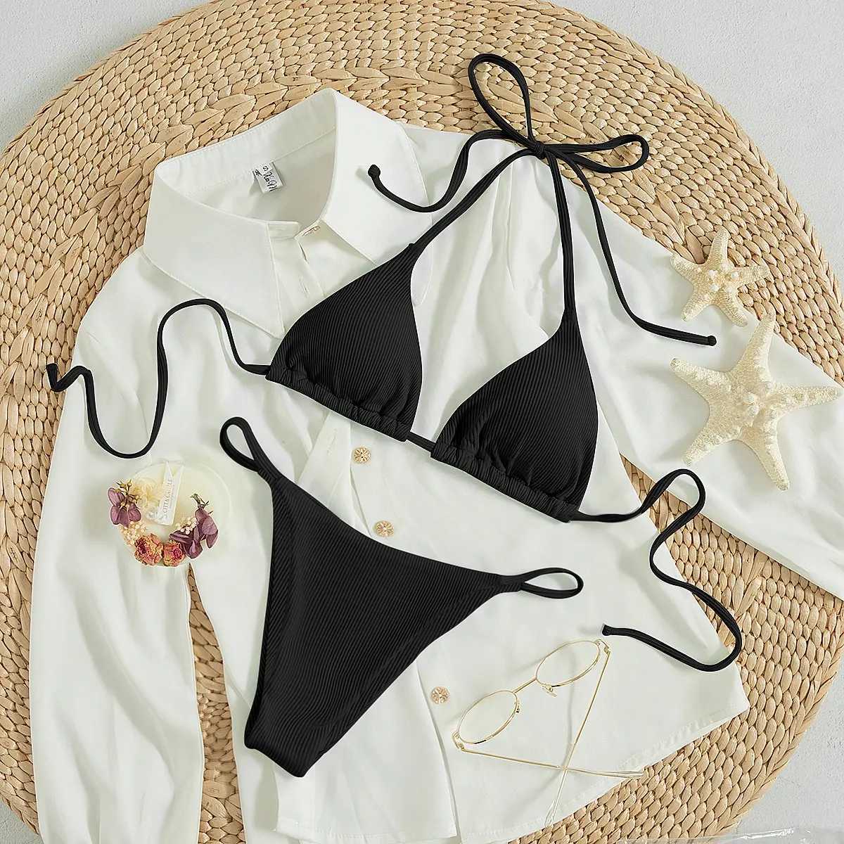 Summer black sexy butterfly dangling bikini swimsuit set suitable for women on beach vacationsXJ250315