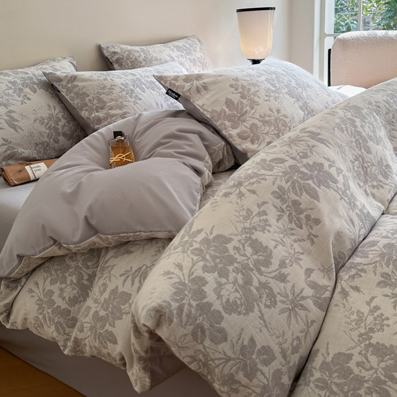 A941 Modern simple fabric pure cotton three-layer yarn jacquard bedding four-piece set new light luxury bed sheets bed sheets bedding