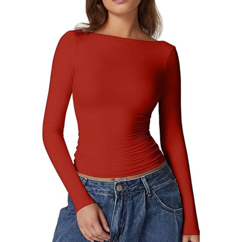 Women's Top With Exposed Back, Round Neck, Long Sleeved T-Shirt, Spicy Girl, Summer Pure Desire Style, Base Coat, Women's High-End Interior 