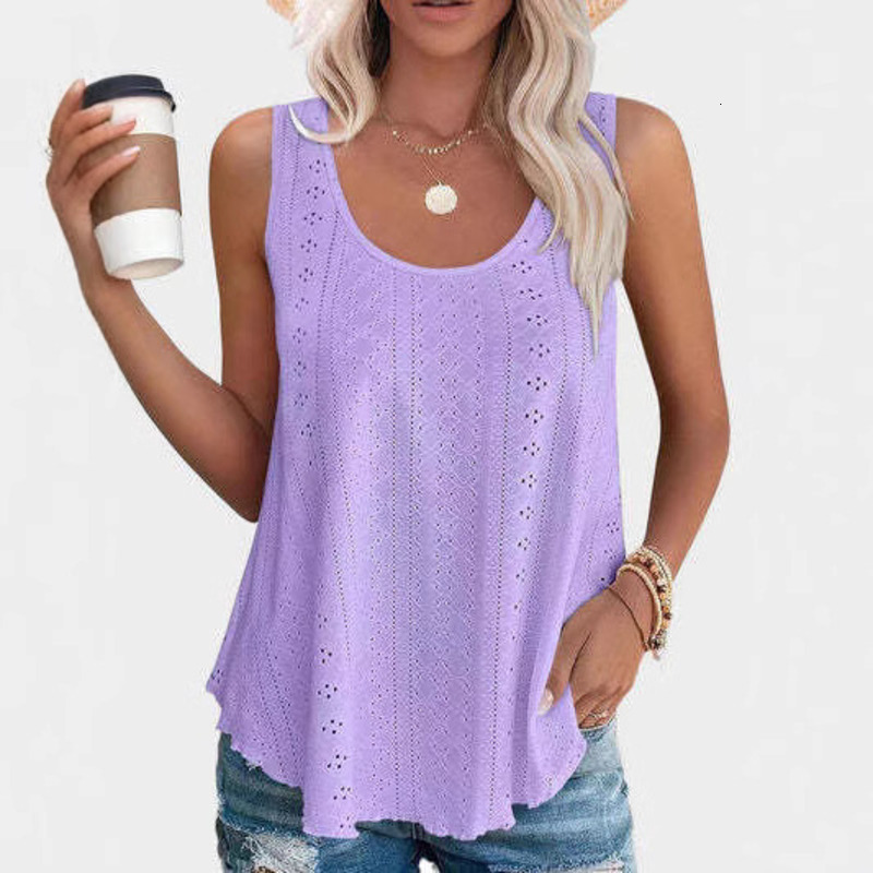2025 Summer New Product Women's Sleeveless Tank Top U-Shaped Collar Hollow T-Shirt