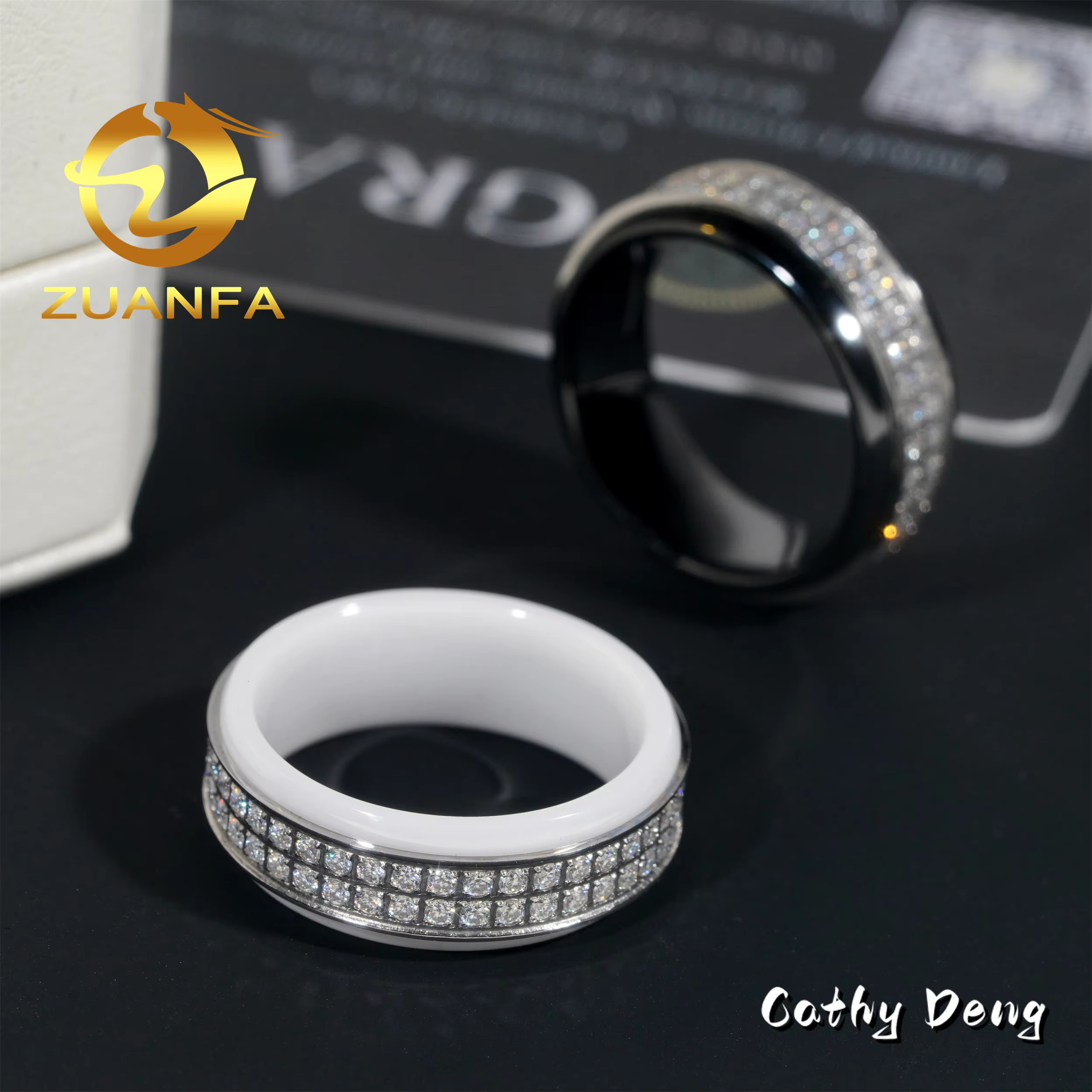 Classic Black Ceramic Men Diamond Ring Iced Out VVS Moissanite Diamond Stainless Steel Men Wedding Band Hip Hop Ring