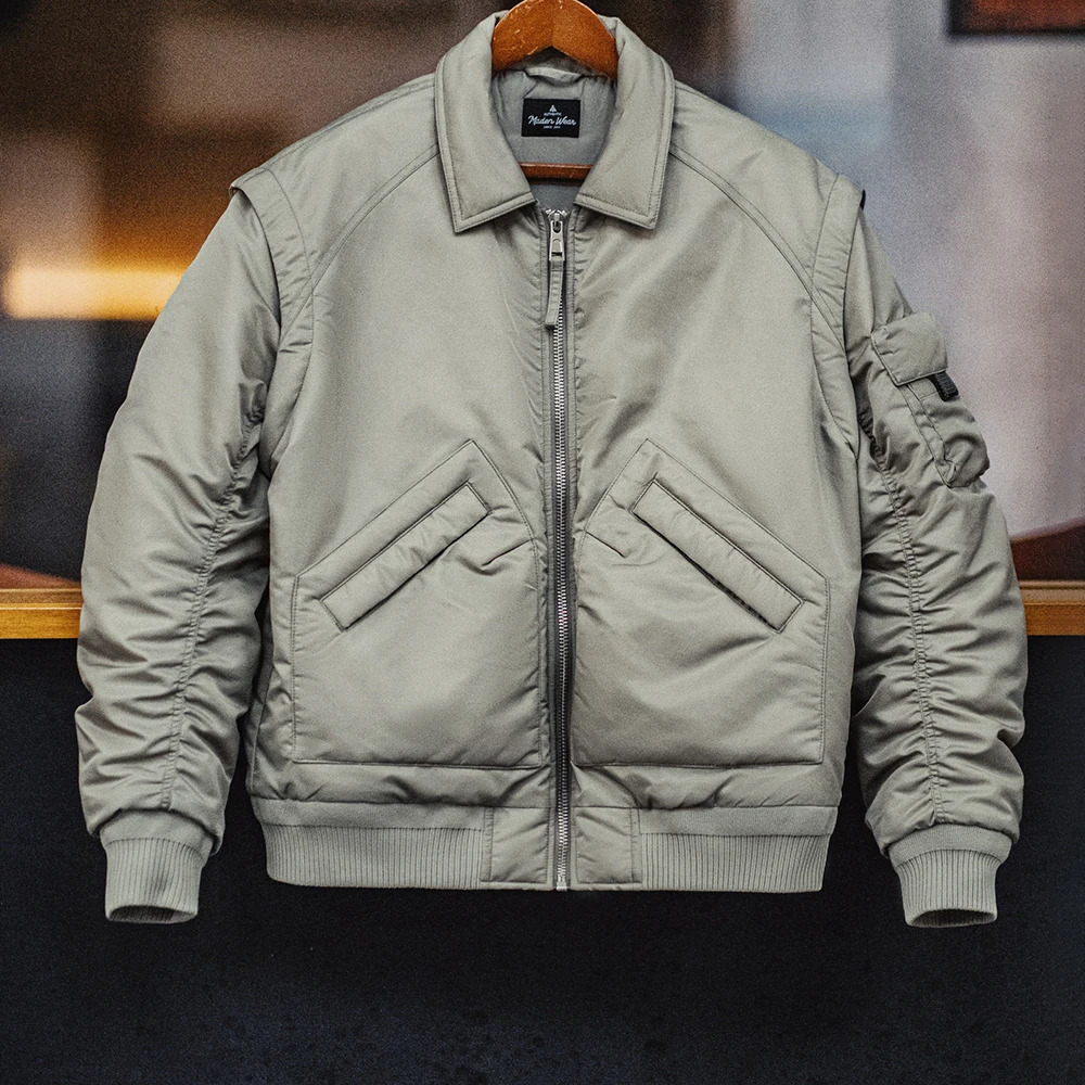 Maden Retro CWU45P Pilot Jacket Grey Green Warm Cotton Lined Flip Collar Casual Mens AutumnWinter 250313