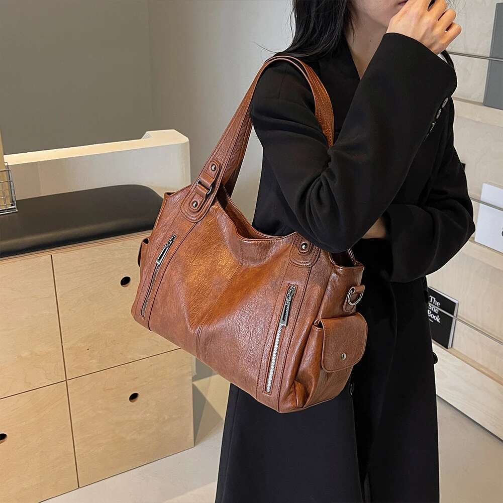Tote For Women PU Leather Bags Fashion Messenger Bag Large Purse Retro Handbags With Adjustable Shoulder Strap